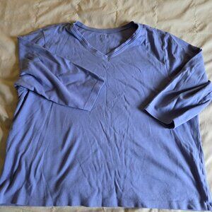 LL Bean Purple V-Neck 3/4 Sleeve Cotton Top Plus 2X
